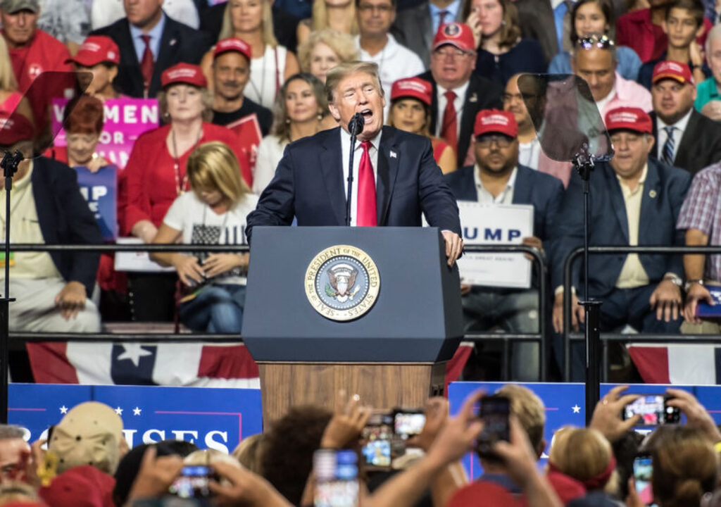 Tampa, Florida – July 31, 2018: President Donald Trump addresses his supporters at a rally in Tampa, Florida, on July 31, 2018.